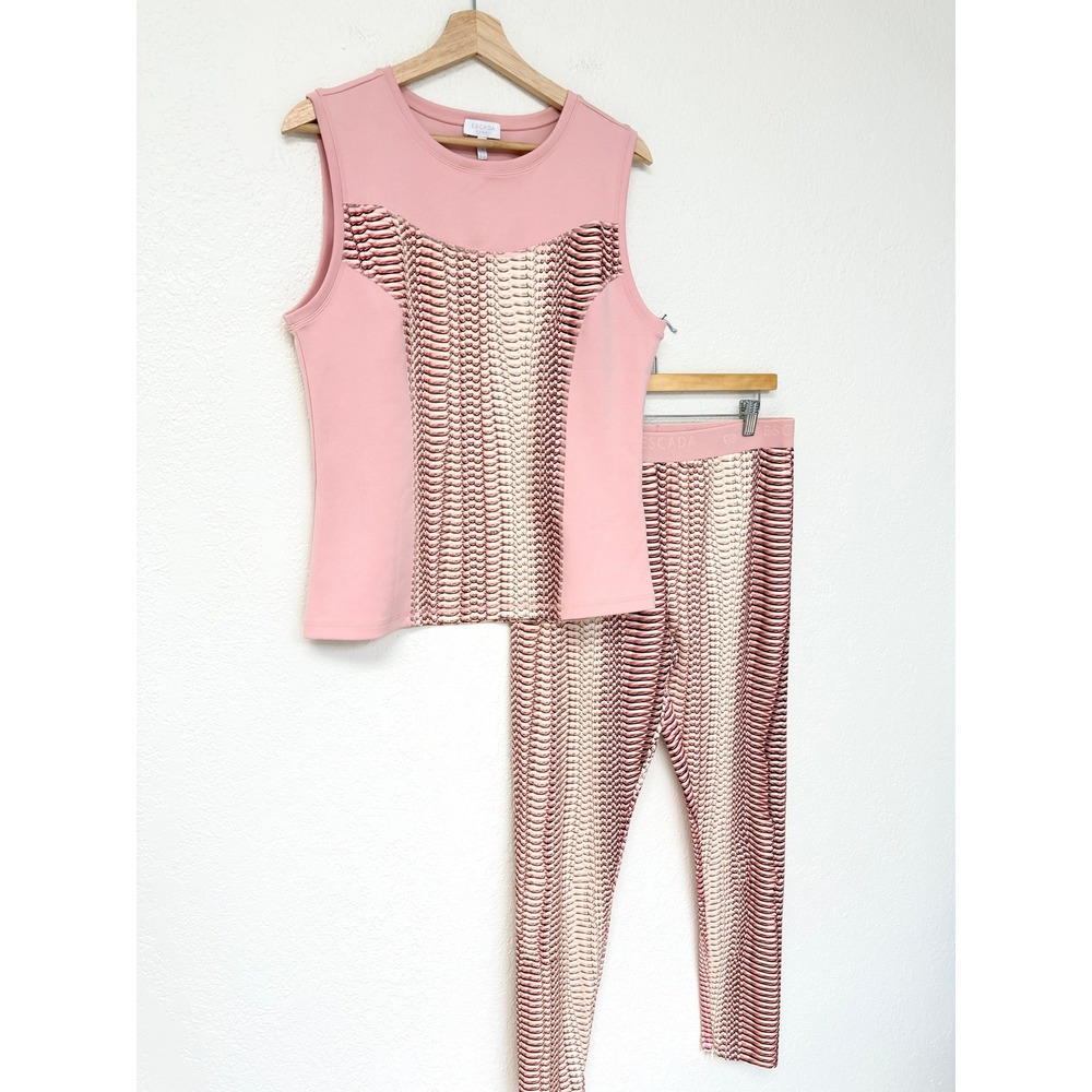 Escada Sport Pink Snakeskin Print Activewear Set Top and Leggings Size L